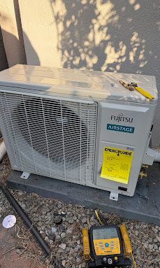Fujitsu mini-split outdoor unit installed at a Southern California home